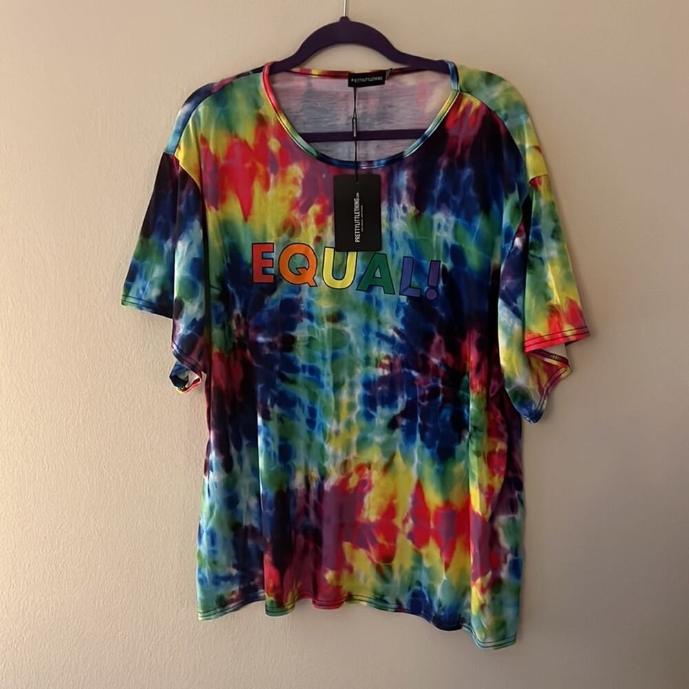 PrettyLittleThing UNISEX Multi Tie Dye Oversized T-shirt Size XL - Picture 5 of 6